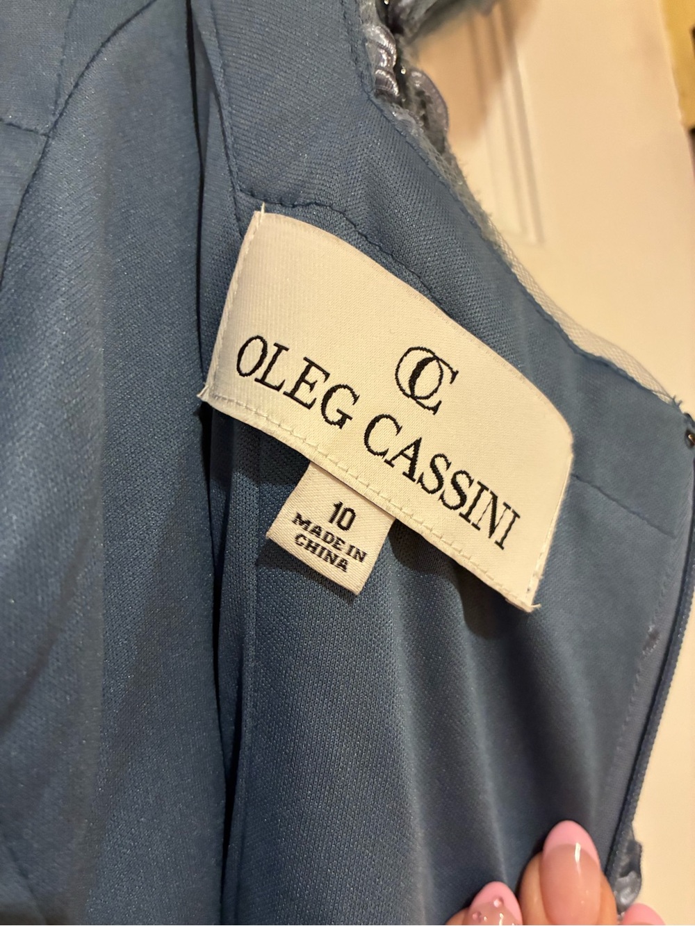 Oleg Cassini Dusty Blue Lace Beaded Maxi Gown - Picture 8 of 10